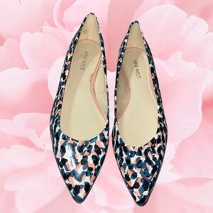 Nine West Blue Pink Black Print Pointed Toe Dress Flats Small Heel Size 8M
